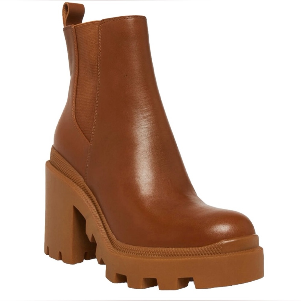 Steve Madden Roxie Cognac Brown Leather Moto Boots Women’s Size 9.5